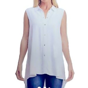 WHITE HIGH-LOW SLEEVELESS BUTTON DOWN TUNIC TOP